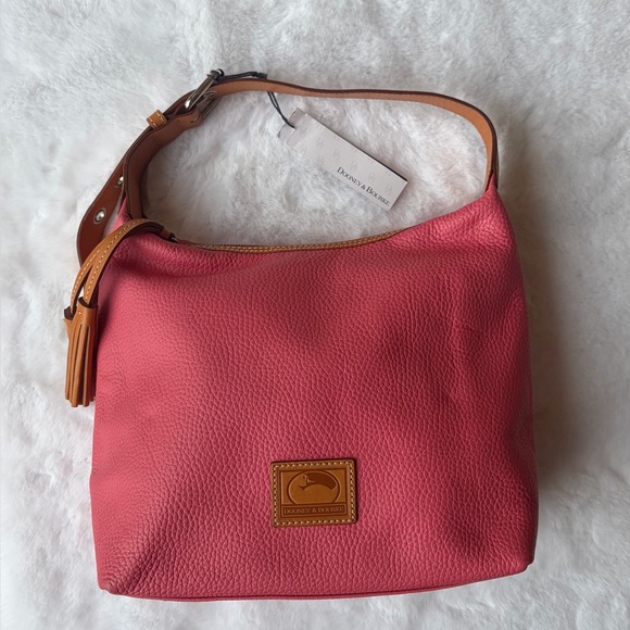 Dooney & Bourke Handbags - Dooney & Bourke Pink Pebble Leather Hobo with Tan Trim and Tassels